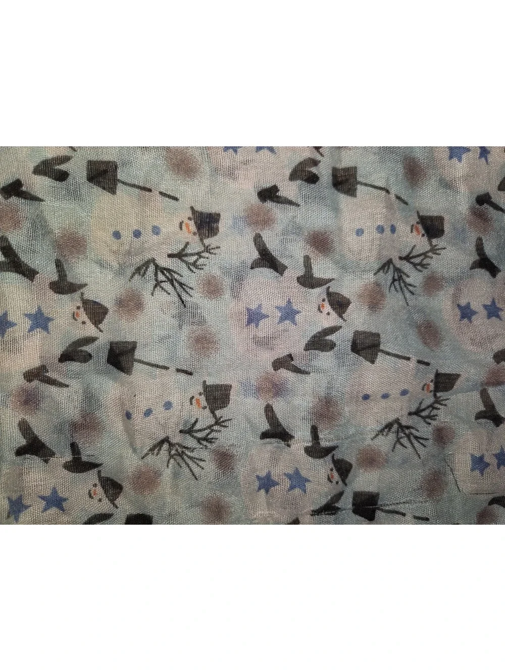 Winter Snowman & Blue Star Print Lightweight Fashion Scarf Wrap
